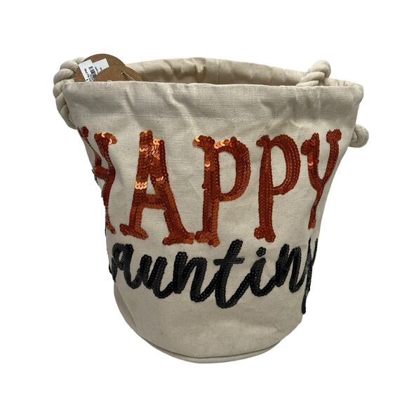 Mudpie Halloween Dazzle Bucket Tote Happy Haunting Sequin Trick or Treat NEW - Picture 2 of 15